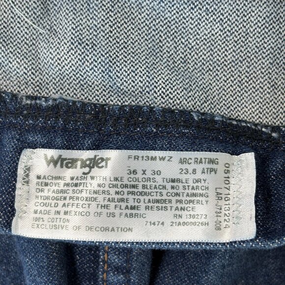 Wrangler FR Flame Resistant Work Jeans Size 36 x 30 Blue Straight Leg FR13MWZ - Picture 8 of 12